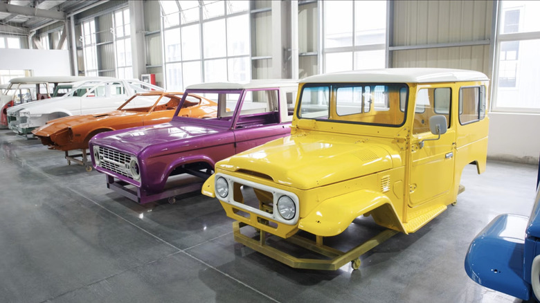 Finished bodies lined up in Jiangsu Juncheng Vehicle Industry Co. factory