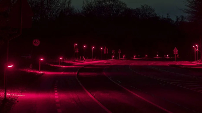 Red street lighting in the municipality of Gladsaxe, Denmark