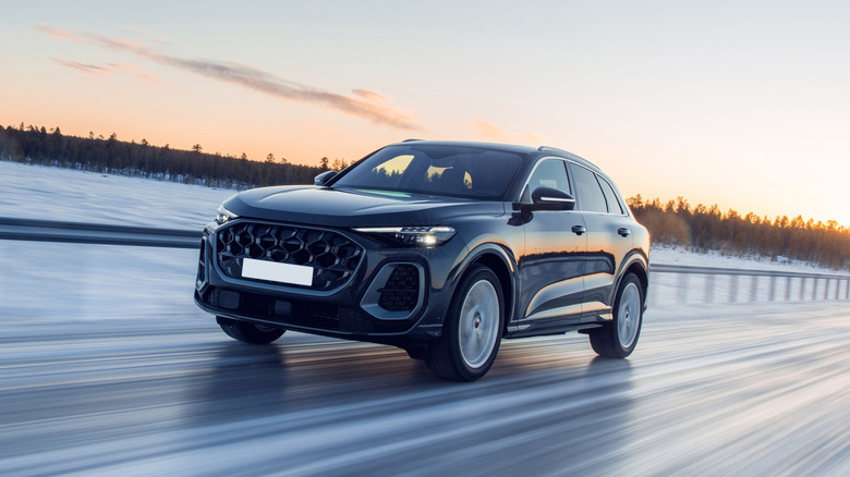 suv speeding on road