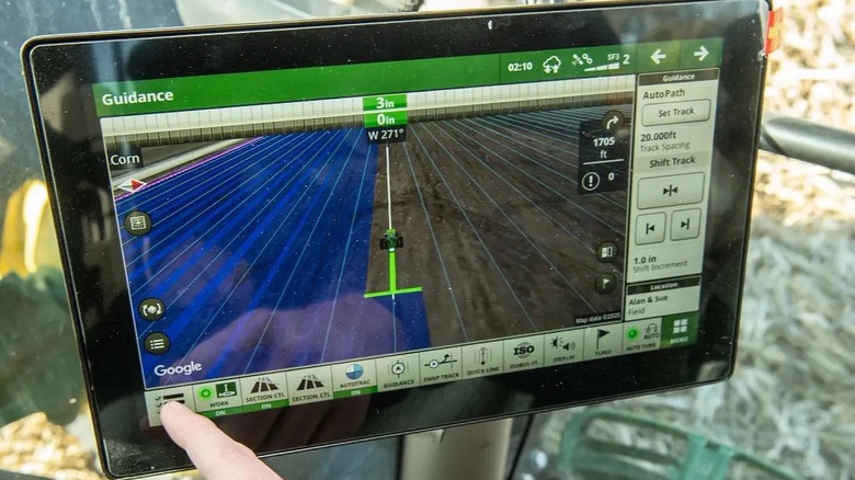 A touchscreen interface inside a tractor