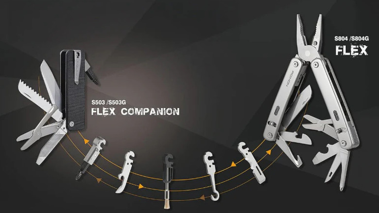 Several Roxon Flex multitools with shared tools
