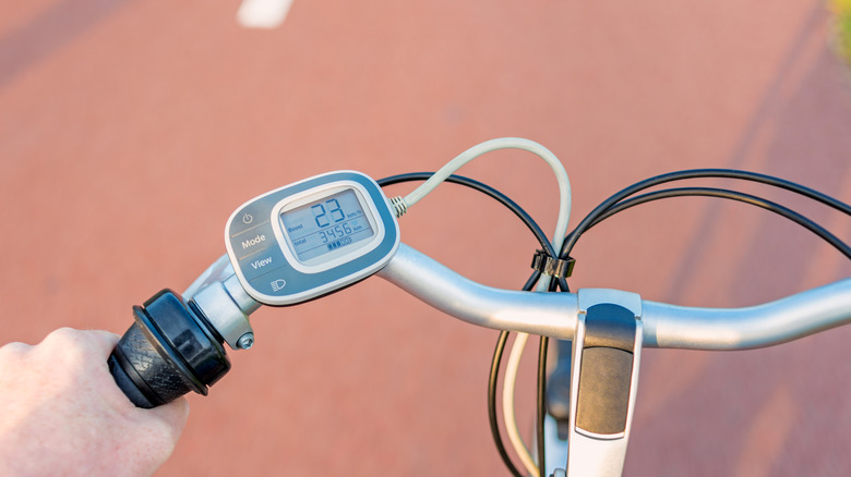 The speedometer and control panel on an electric bicycle