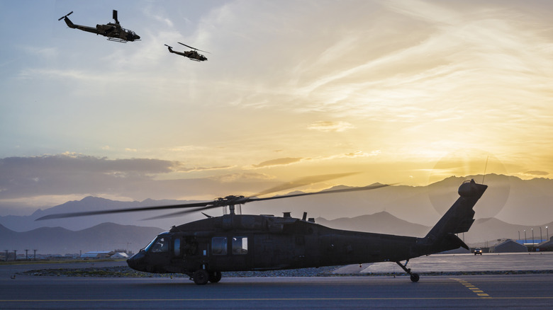Military aircraft at an unknown airbase