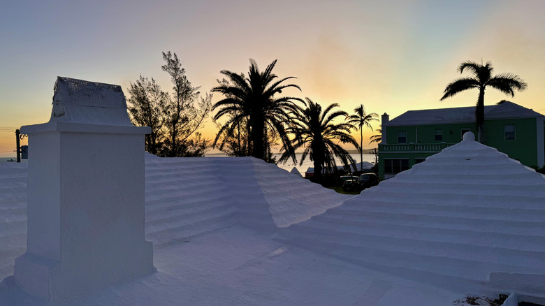 Sunrays on houses with white roofs in Bermuda