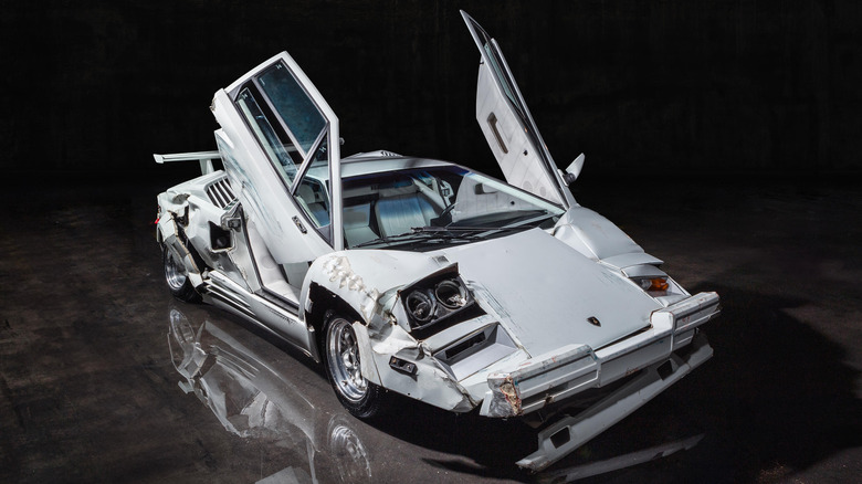 Damaged Lamborghini Countach showroom display