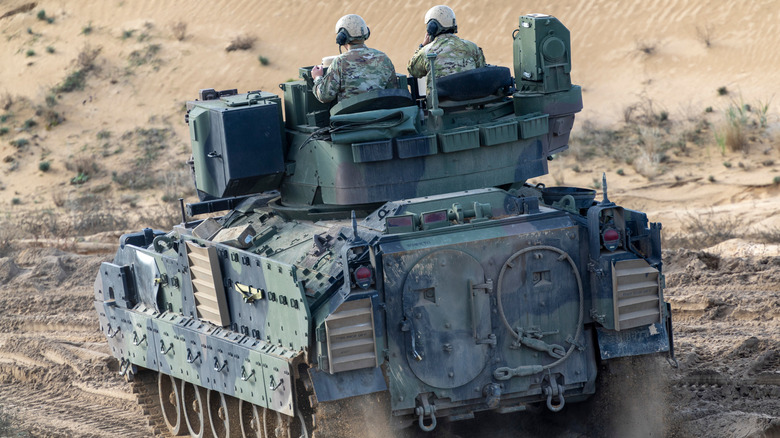 Rear view of Bradly fighting vehicle in the desert