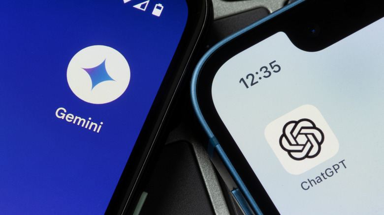 Gemini and OpenAI ChatGPT app icons on phone screens
