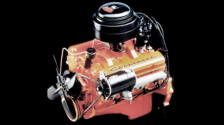 The small-block V8 in its original debut configuration with 265 cubic inches of displacement.