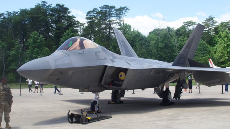 F-22 Raptor on runway at airshow