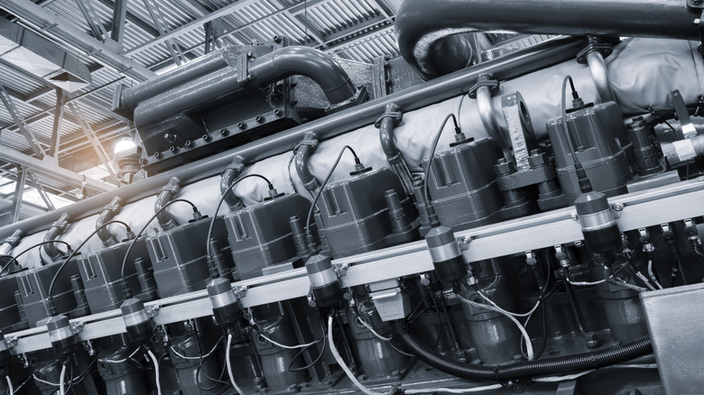 Close-up of an industrial gas engine