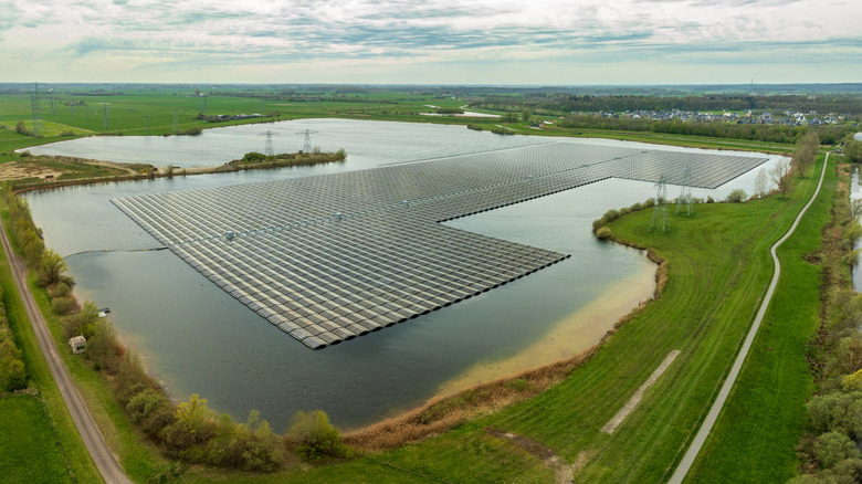 Aerial view of Bomhofsplas solar park in the Netherlands