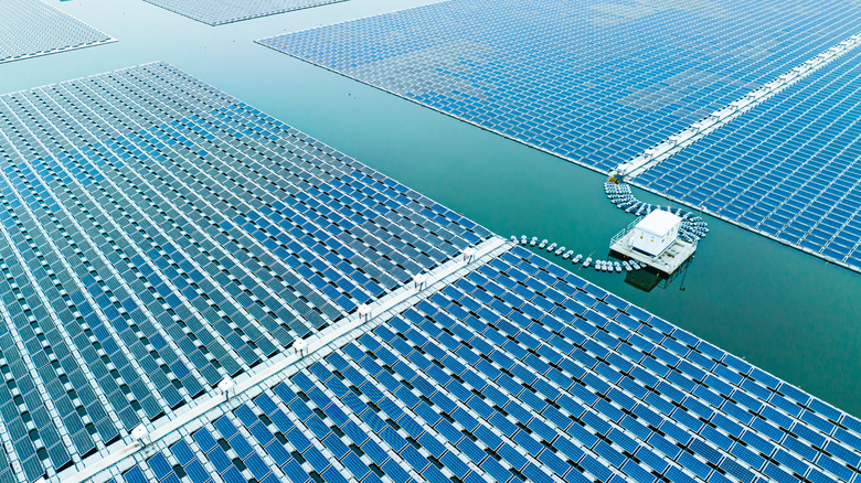 Large solar panel array in a lake