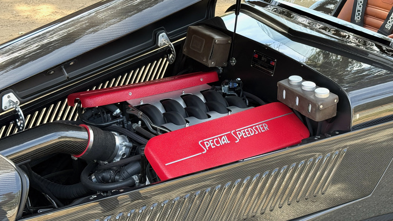 SP40 Restomod Roadster engine bay with Ford Coyote V8 engine