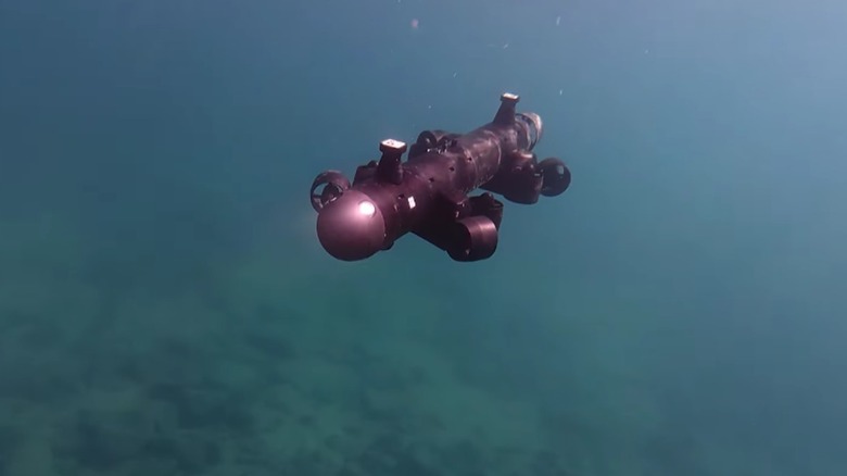 Ulysses Mako drone underwater with light active.