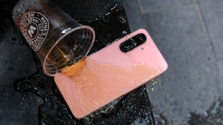 Spilled drink on a Galaxy A26