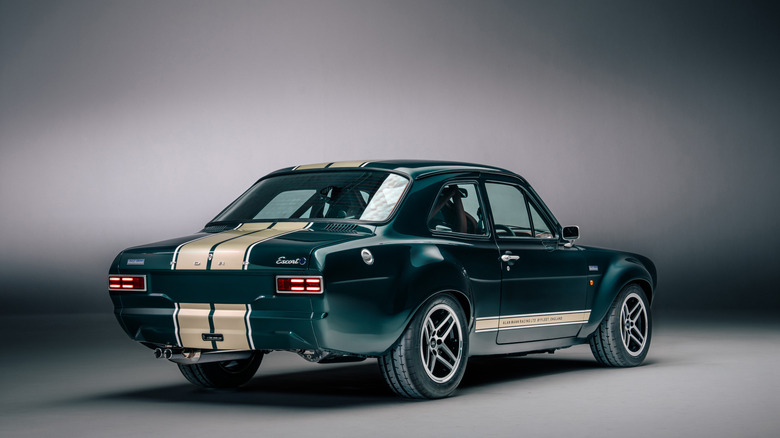 Boreham Motorworks Ford Escort Mk1 RS against gray and black background, rear-right 3/4 view