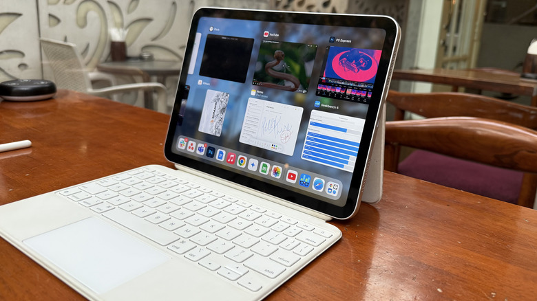 11th Gen iPad with keyboard on a wooden table