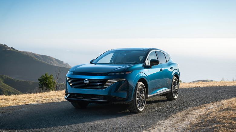 Front shot of a blue Nissan Murano