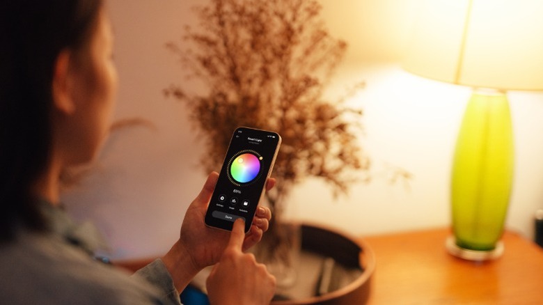 Person controlling a smart light via a phone