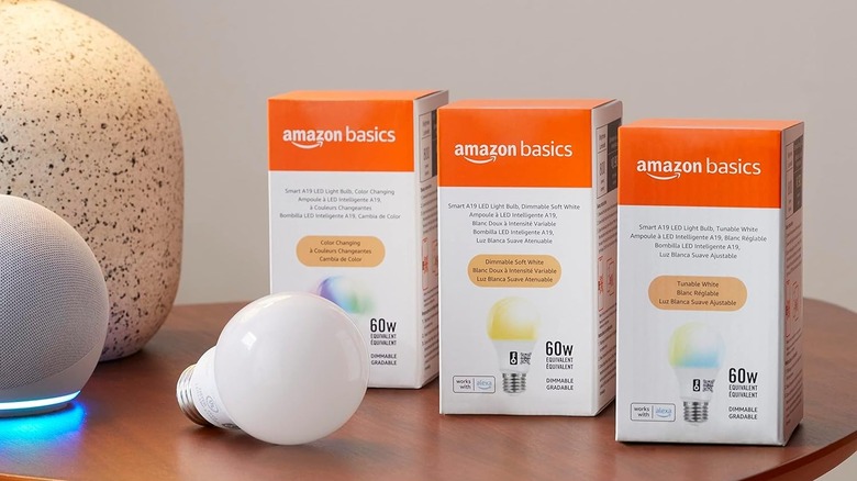 Amazon Basics multi-color smart light bulb in A19 style