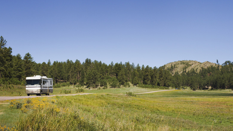 An RV driving in the Black Hills of South Dakota