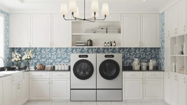 LG Signature front-load washer and dryer in large laundry room