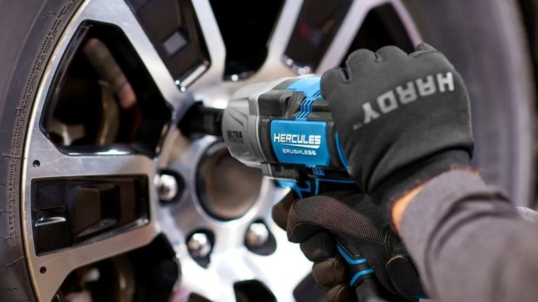 Using Harbor Freight's Hercules Ultra Torque impact wrench to remove lug nuts.