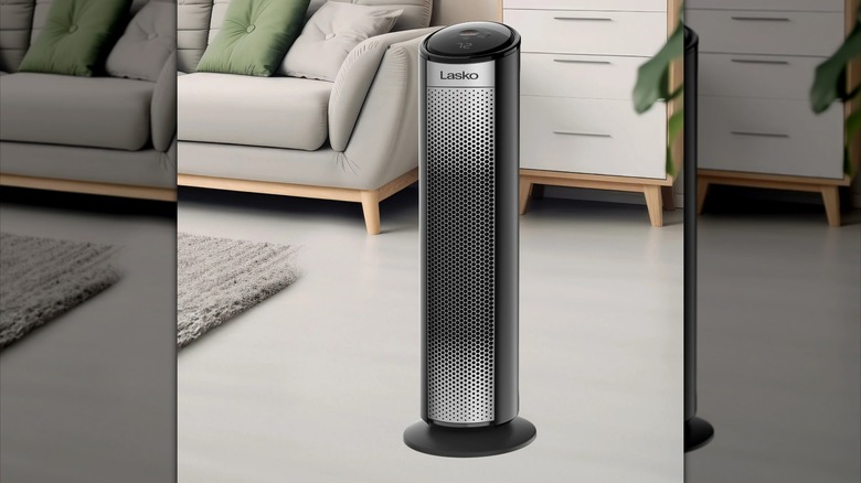 A Lasko heater in a living room.