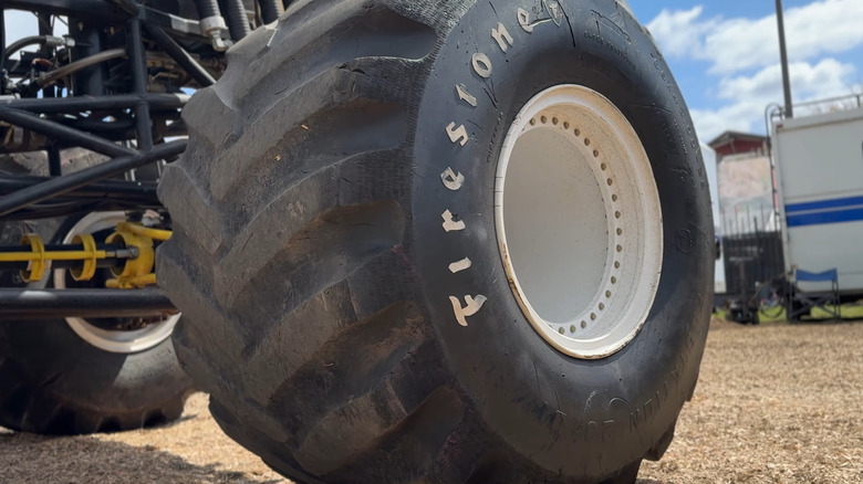 A close-up of the Firestone tire on Bigfoot 4x4x4