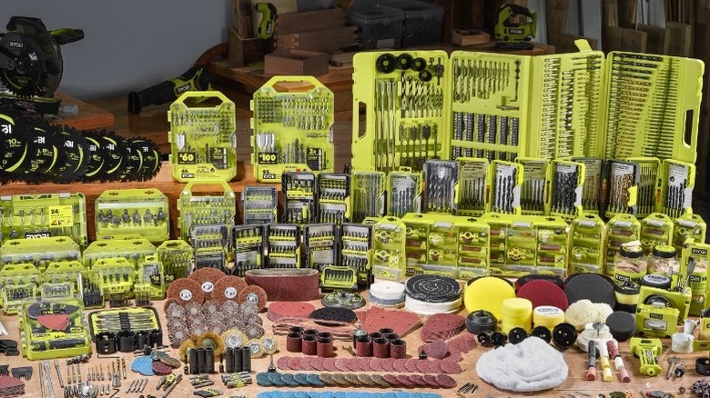 Ryobi drill bit sets on display