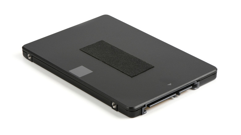Solid state drive (SSD) isolated on white background.