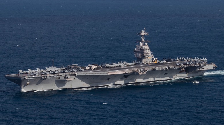 The USS Gerald R. Ford (CVN-78) underway in the Atlantic Ocean