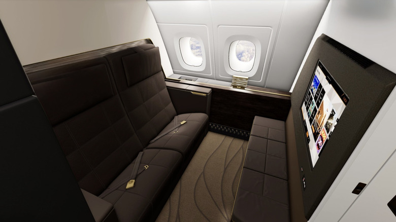A view of the living area of the Residence first-class suite on the A380.