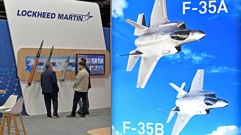 Split image of Lockeed Martin F-35 display at event.