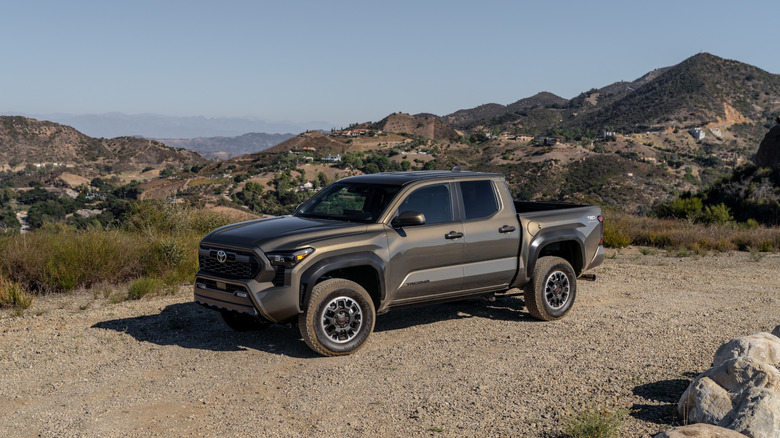 A 2025 Toyota Tacoma TRD Off-Road variant at an offroad trail