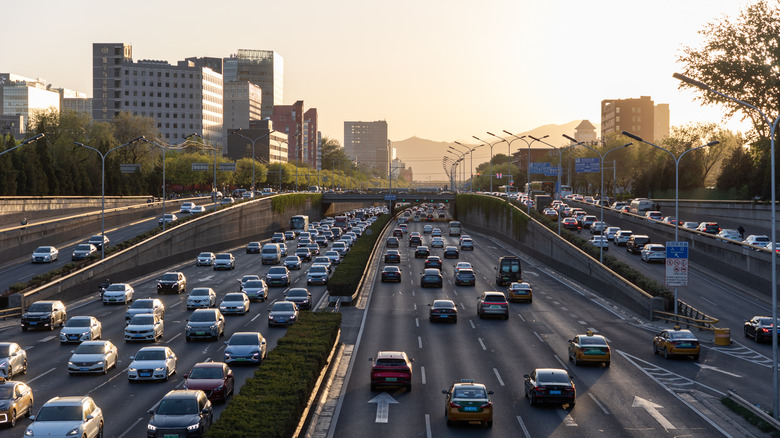 highway traffic with many cars