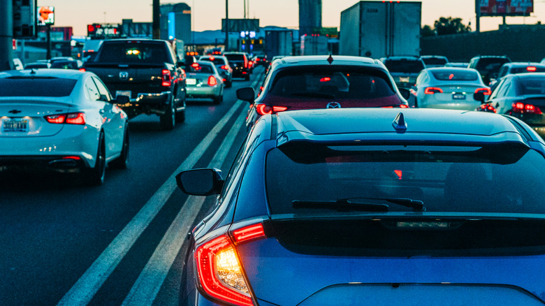 Cars driving on a highway.