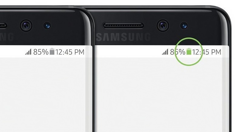 A Samsung Galaxy Note 7 green battery icon for replacement units.