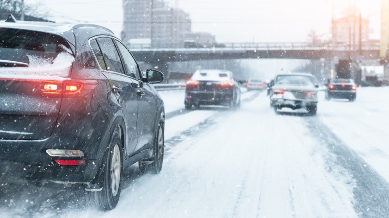 Cars driving in winter weather
