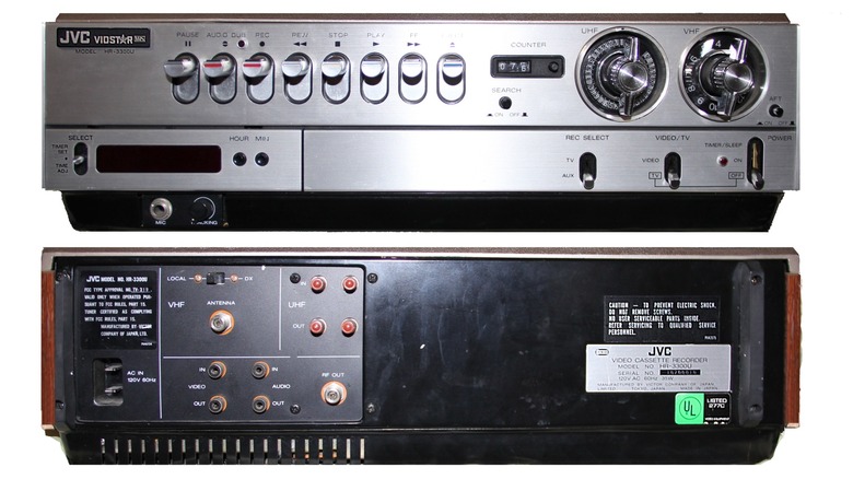 The front and back of a JVC HR-3300U VIDSTAR, the first VHS player sold in the United States