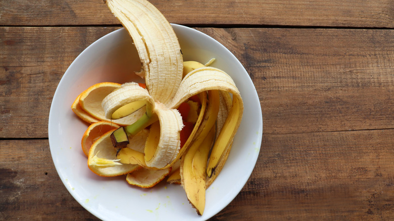 Banana peels in bowls