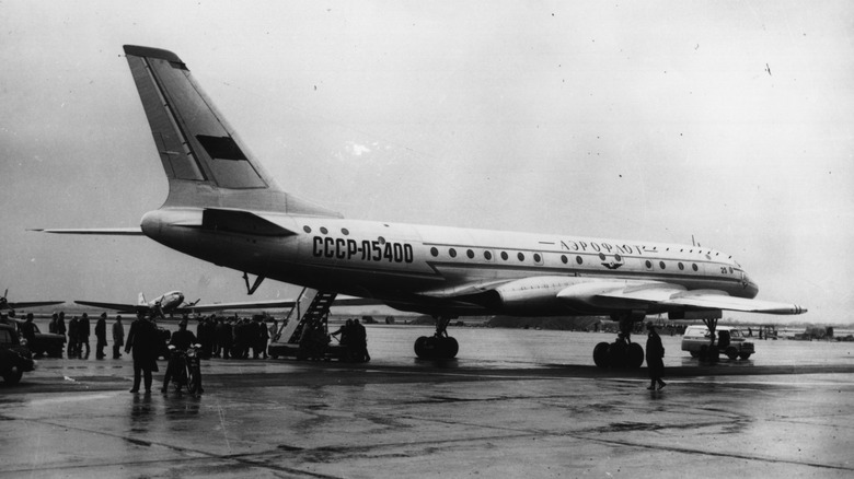Tu-104 jet airliner on runway