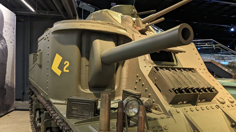 M3 Lee medium tank with a sponson-mounted 75mm gun on display