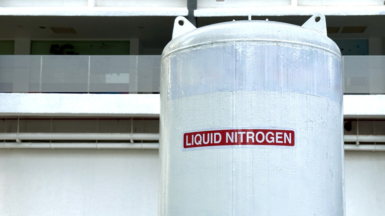 Close-up of a tank of liquid nitrogen