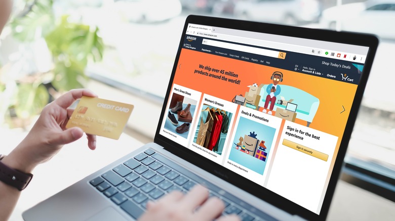 person shopping on amazon on laptop