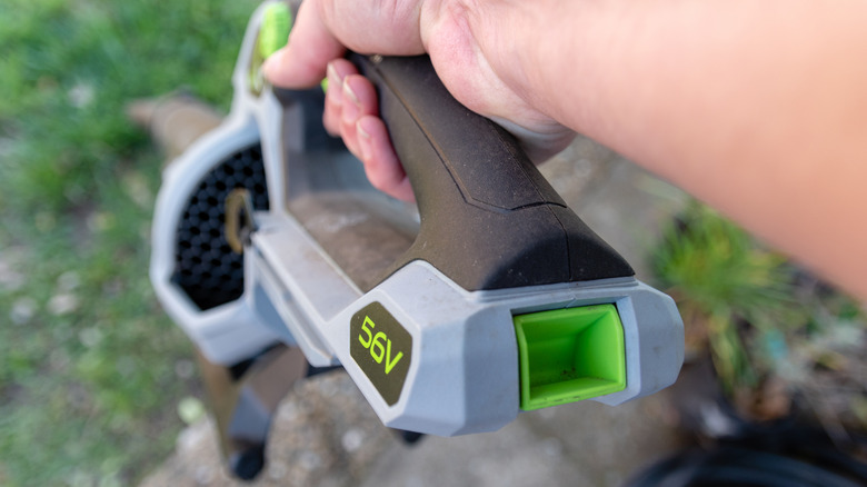 EGO Power+ leaf blower in action