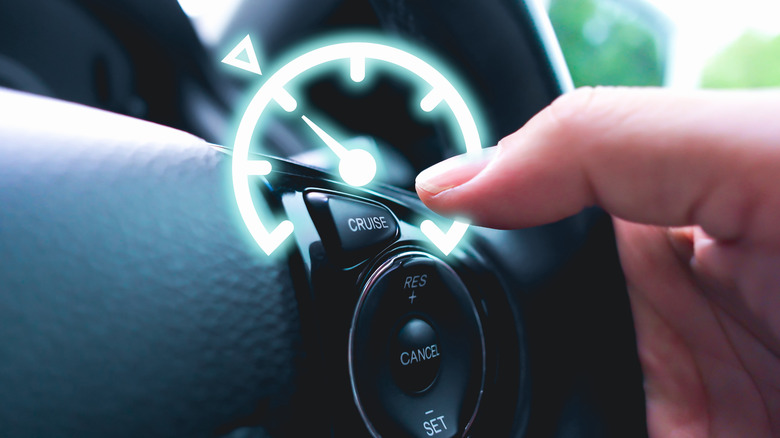 automotive cruise control on the steering wheel