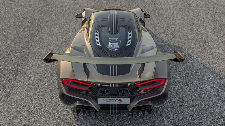 Rear overhead view of Hennessey Venom F5 Revolution LF on tarmac