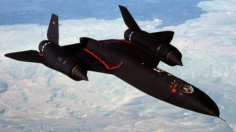 An SR-71A in flight near Beale Air Force Base in 1988