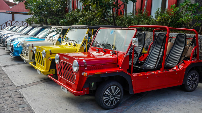 Moke vehicles parked